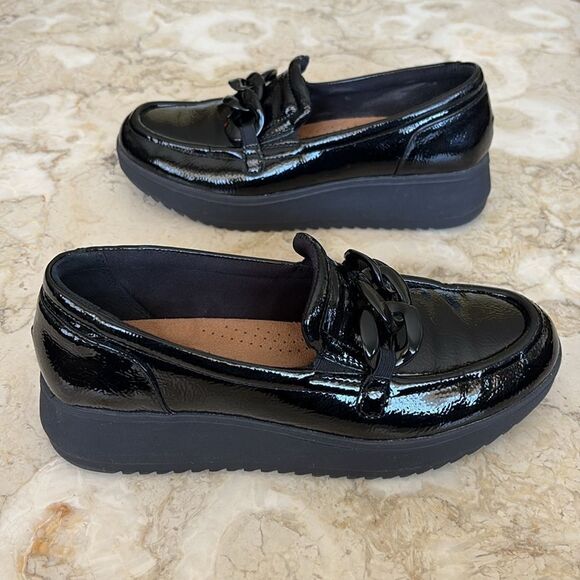 Clarks ZYLAH MAY Black Patent Platform Loafers - Picture 4 of 14